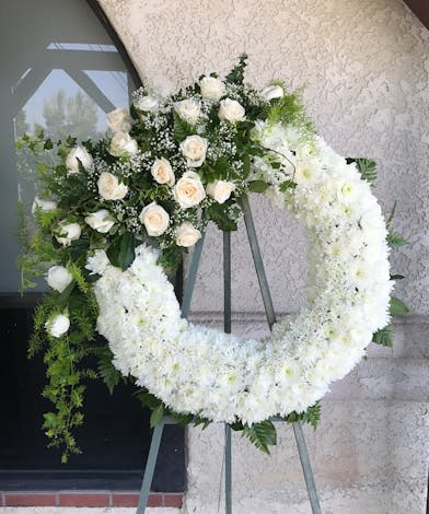 Pure White Sympathy Wreath | Rowland Heights Funeral Flowers