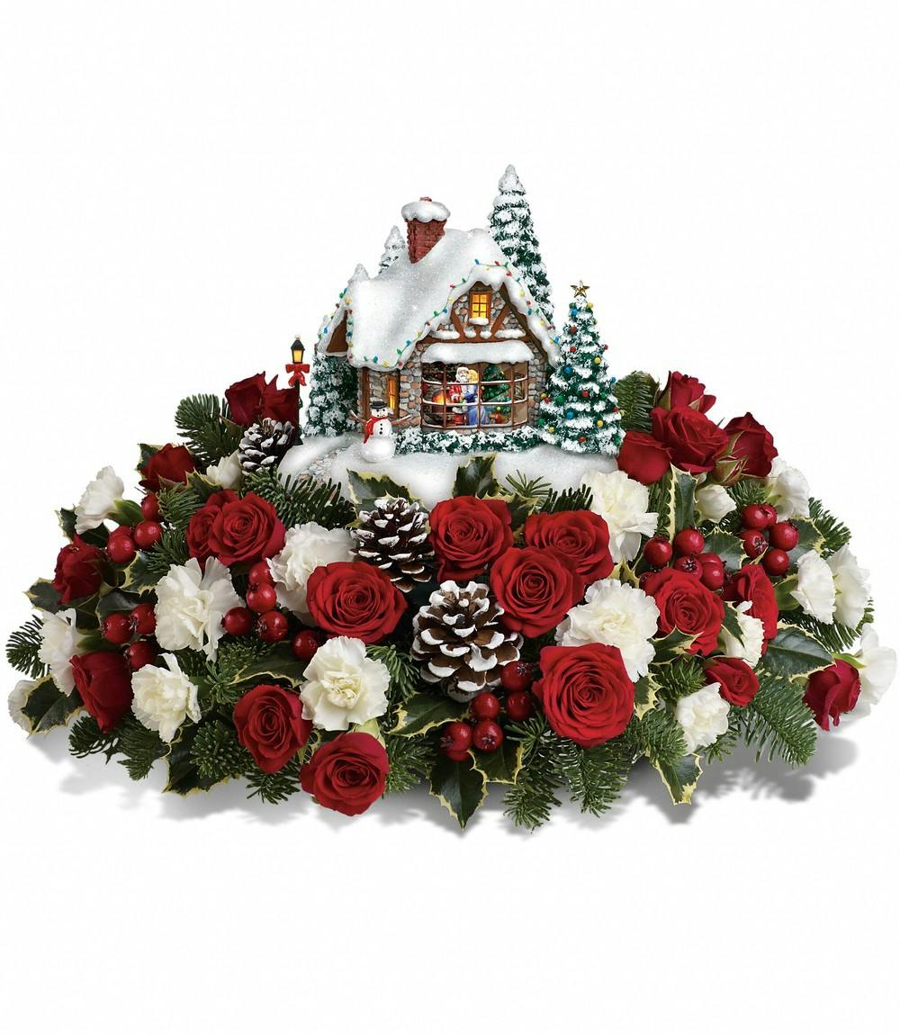 Thomas Kinkade S A Kiss For Santa Christmas Floral Arrangement In   T14x200c 14120374622 