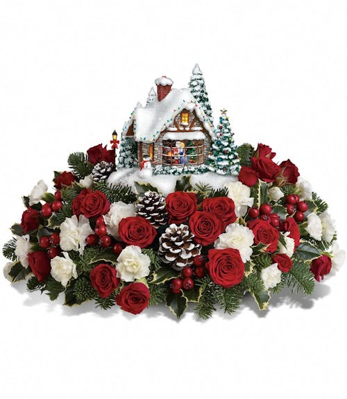 Thomas Kinkade's A Kiss For Santa Christmas Floral Arrangement in