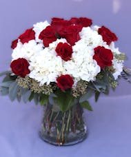 Always Cherished - Red Rose, White Hydrangea Bouquet