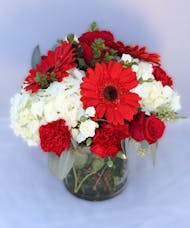 Lovable Together - Compact Bouquet with Red Roses, White Hyrangea, Red Carnations & More
