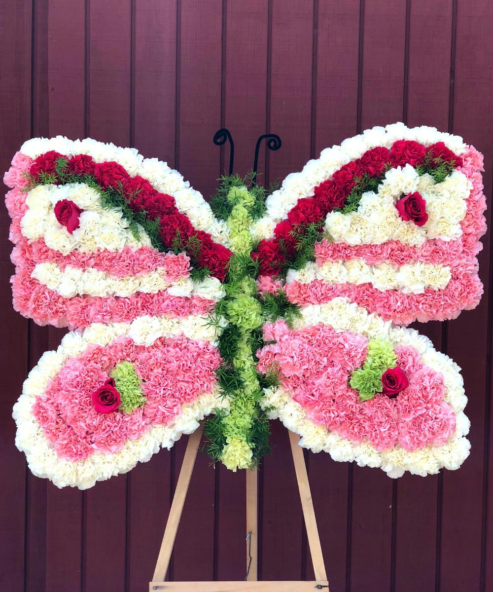 Butterfly Funeral Design with Carnations & Roses in Whittier, CA