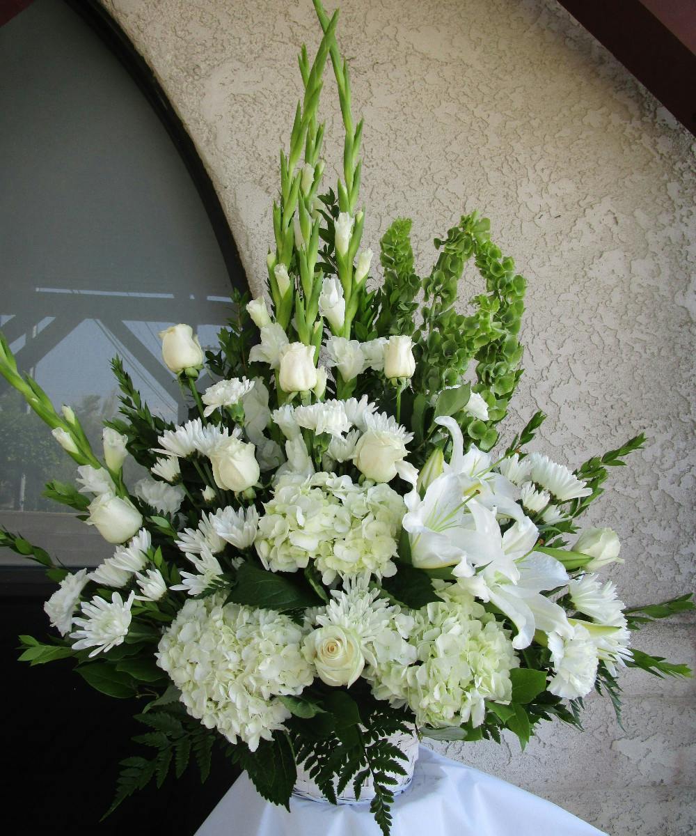 All White Funeral Vase Arrangement