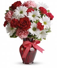 Hugs & Kisses - Red Rose, White Daisy, Pink Carnation Bouquet
