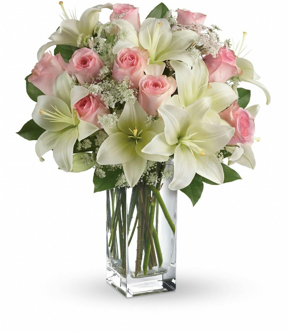 light pink roses white asiatic lilies