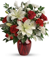 Visions of Love - Red Rose, White Lily, Red Carnation Bouquet
